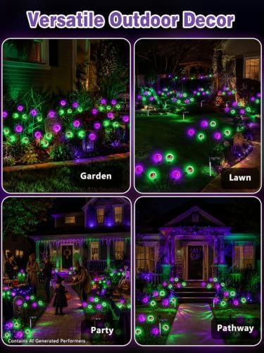 Solar Halloween Decorations Outdoor 6 Pack Eyeball Lights Purple and Green - Image 2