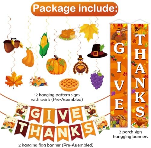 Thanksgiving Decorations Pre-Assembled GIVE THANKS Banner Hanging Swirls Porch Door Sign for Fall friendsgiving Party Home Office Classroom School Indoor outdoor Decor - Image 5