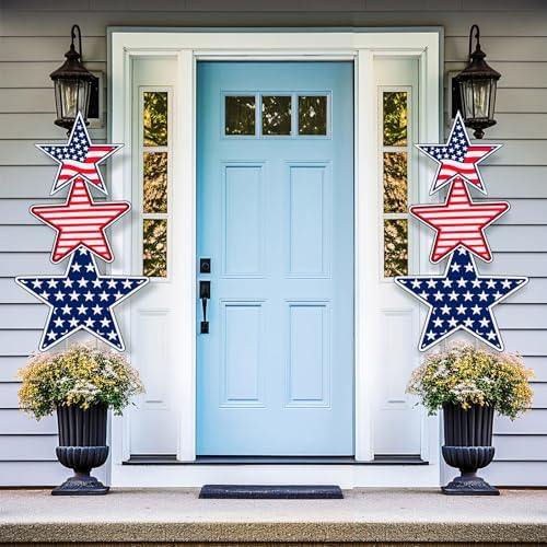 Thyle 2 Pcs Large Patriotic Front Porch Decoration Outdoor Independence Day Porch Sign with American Flag Red White Blue Patriotic Star Yard Garden Stakes for Door Patio Lawn 250th Anniversary Decor by Thyle