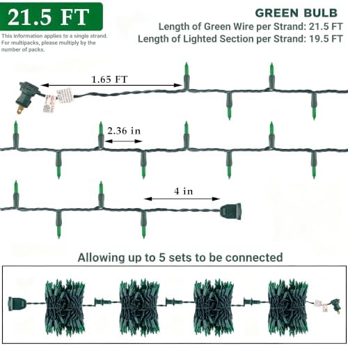 2 Pack Green Christmas String Lights, 100 Count Incandescent Mini Lights - Image 2