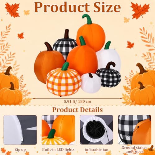 Leyndo Thanksgiving Inflatables Outdoor Decorations, 5.91 ft Multicolor Stacked Pumpkin Blow up Yard Decoration with Built in Lights and Fan for Fall Lawn Garden Porch - Image 2
