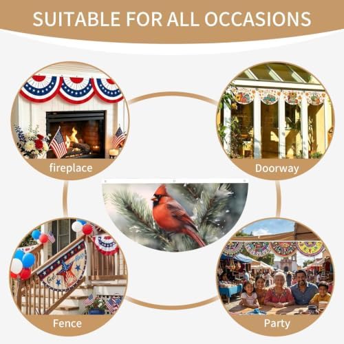 Red Bird Winter Semicircular Hanging Decorative Bunting Flag 2pcs - Image 7