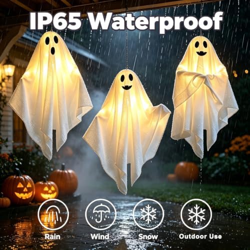 Solar Light Up Swinging Ghost, Halloween Outdoor Decor - Image 2