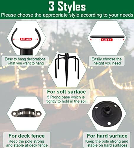 10ft String Light Poles for Deck Fence, Light Poles for Outdoor String Light, Perfect for Garden, Backyard, and Patio Lighting Stand for Parties, Wedding - Matte Black Finish - 2 Pack - Image 2