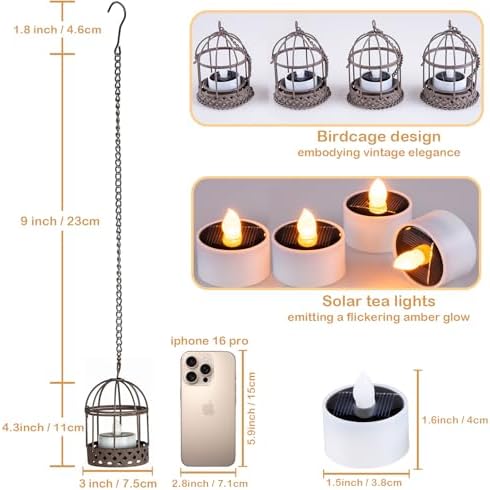 Hanging Solar Lanterns Outdoor Waterproof 4Pack Flickering Flame - Image 3