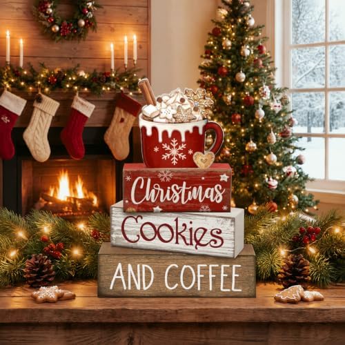 Lineshading 4 Pcs Christmas Coffee Table Decor, Hot Cocoa Wood Block Signs - Image 3