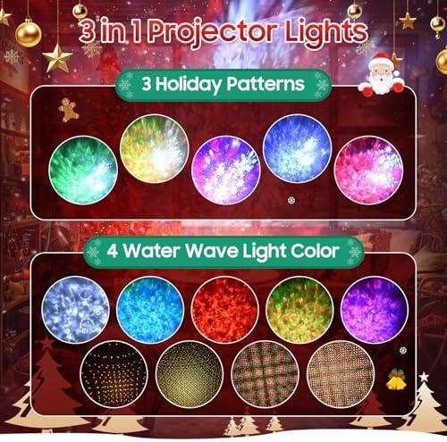 3-in-1 Christmas Projector Lights Outdoor, Dynamic Snowflakes + Ocean Wave Water Pattern + Red/Green Laser Light Show, IP65 Waterproof Remote Projector for Yard, Holiday Decor - Image 2