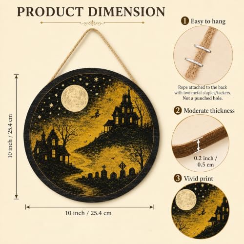 Gothic Halloween Decoration Wooden Sign, Autumn Moon Halloween Front Door Hanger, Spooky Image Wooden Sign for Indoor Outdoor Yard, Gothic Home Decorations - Image 2