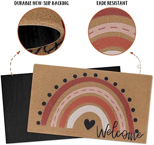 Rainbow Welcome Doormat Boho Rainbow Indoor Outdoor Entryway Doormats Non-Slip Backing Rug Neutral Rainbow Housewarming Wedding Gifts 17X30 Inches - Image 5