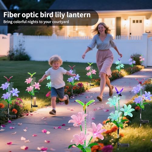 Solar Lights Outdoor 3 Pack, Fiber Optic Lily & Hummingbird Solar Stake Lights, Waterproof Auto On/Off Solar Garden Lights for Patio Deck Lawn Pathway Mother’s Day Holiday Décor - Image 6