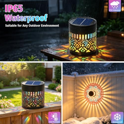 Solar Mandala Projection Wall Lights Waterproof, Gift for Women Men, Solar Mandala Lights Outdoor Metal Fence Lights, Decor Light for Yard Garden Post Patio Backyard Porch Tabletop (Warm White 1 Pcs) - Image 6