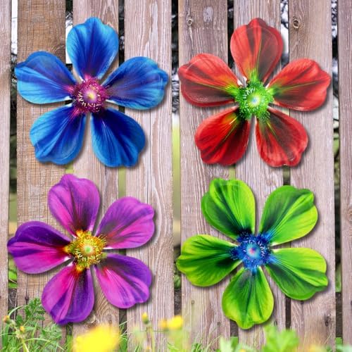Giyyomtr Metal Flowers Wall Decor - 4pcs Metal Flower Wall Art Hanging Decorations for Outdoor Fence Garden Yard Patio Decor, Gift for Mom Friends by Giyyomtr