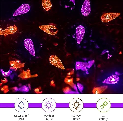 WATERGLIDE Halloween C6 String Lights, 33ft 100 LED Black Wire Fairy Lights with 29V Safe Adaptor, 8 Lighting Mode, Waterproof for Indoor Outdoor Patio Xmas Tree Party Decor, Orange & Purple - Image 4