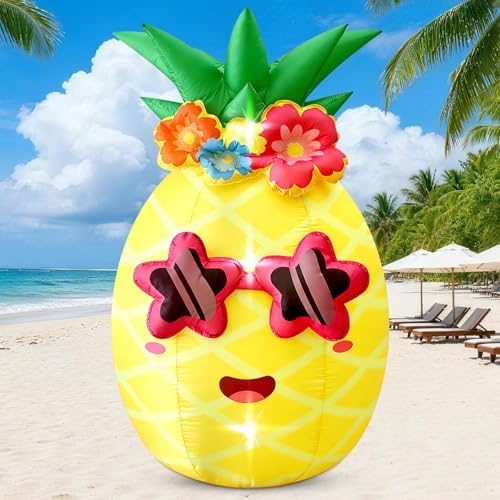 5FT Summer Inflatable Pineapple Outdoor Decor, Blow Up Pineapple Built-in LED Lights, Giant Inflatable Decorations for Tropical Pool Beach Party Photo Backdrop Yard Lawn Hawaiian Luau Party Supplies by Eyourlife
