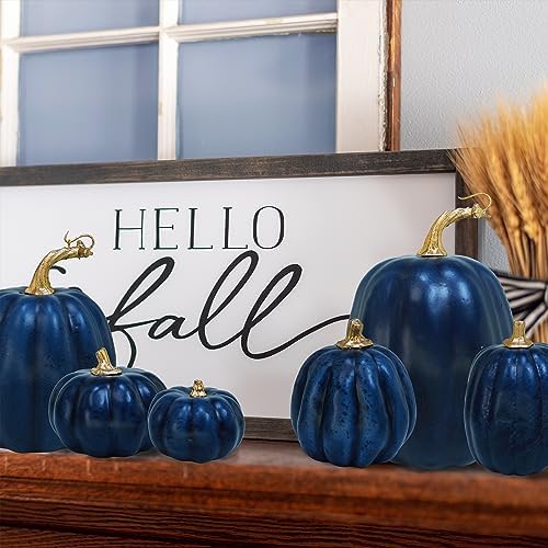 Winlyn 10 Pcs Assorted Navy Blue Artificial Pumpkins Dark Blue Pumpkins Decorative Pumpkins Faux Foam Pumpkins for Fall Farmhouse Thanksgiving Halloween Table Centerpiece Kitchen Table Mantel Décor - Image 4