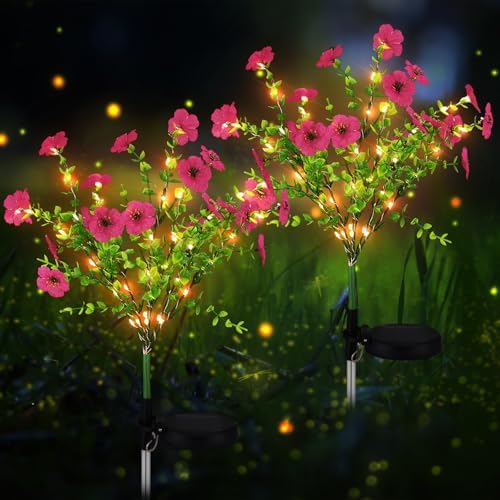 Glooglitter 2 Pack Rose Red Solar Flower Stake Light Outdoor Garden, Violet by Glooglitter