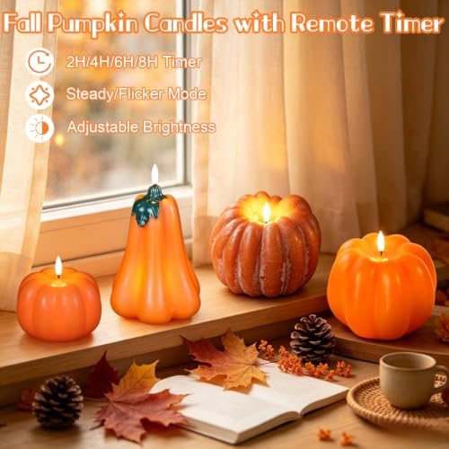 Wondise Fall Decorations Flameless Wax Pumpkin Candles with Remote Timer - Image 6