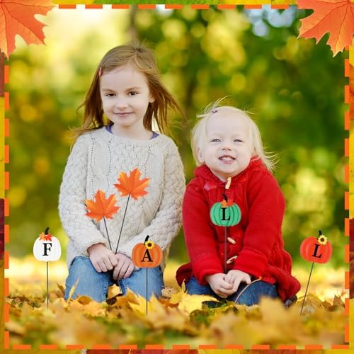 6 Pcs 12'' Fall Outdoor Decor Garden Stakes Fall Pumpkin Scarecrow Maple Leaves Metal Yard Sign Yard Stakes Outdoor Autumn Thanksgiving Decorations for Planter Lawn Patio Walkway Porch - Image 4