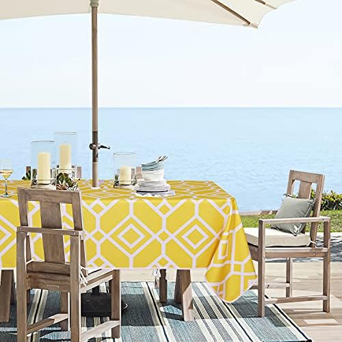 LUSHVIDA Moroccan Outdoor Tablecloth with Umbrella Hole, 60x84 Inch Yellow - Image 3