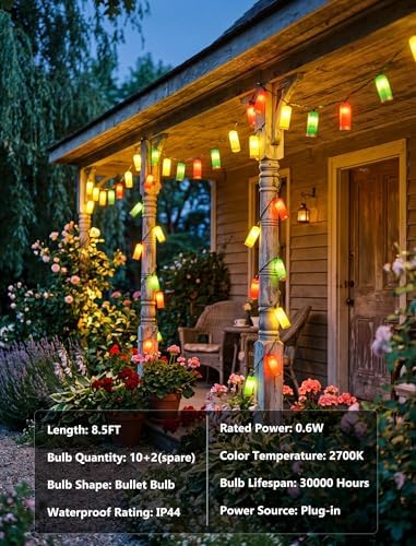 Multicolor Shotgun Shell String Lights Plug in, 8.5Ft Outdoor Christmas Decorations Lights with 10 LED 3D Bullets Lights, Hanging Novelty Bullets Shell Light for Outdoor Patio Garden Backyard Party - Image 6
