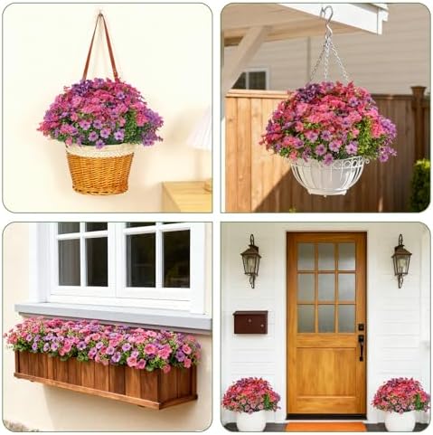 16 Bundles Artificial Flowers for Outdoor Realistic Faux Flower Spring Summer Garden Home Decoration, Hanging Daisy with Eucalyptus Leaves Fake Plants Greenery Balcony Porch Patio Front Door Decor - Image 6