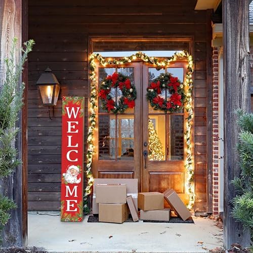 Christmas Wooden Porch Sign 47" Santa Claus Large Welcome Porch Sign for Home Front Door Yard Party Decor(Red) - Image 5
