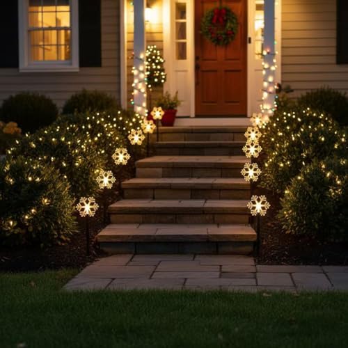 Mycznsyard Solar Snowflake Pathway Light 5 Pack Christmas Decorative Lights Waterproof LED Night Lights for Outdoor Ground Lawn Landscape Holiday Party Decor (Warm White) - Image 3