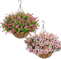 Artificial Hanging Plants Flowers with Basket 2 Packs, Artificial Hanging Flowers for Outdoors, Faux Hanging Plants Outdoor, Pink Fake Flowers, Pink&Pink by BCBLF
