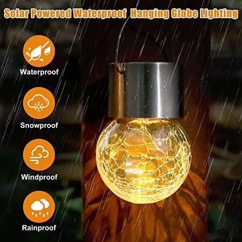 12Pack Hanging Cracked Glass Solar Lights Outdoor Waterproof, Warm White - Image 2