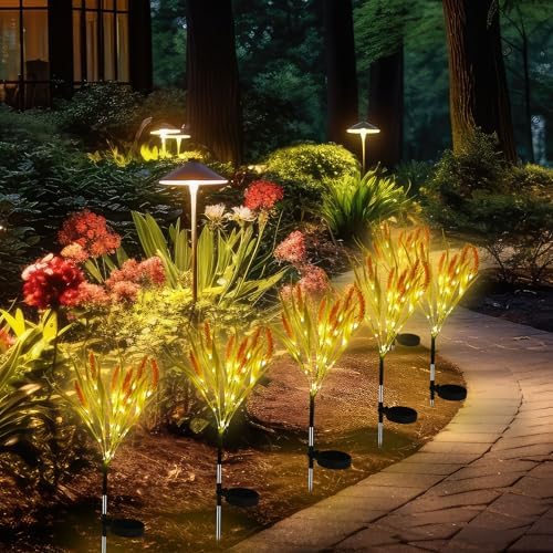 Rossesay 4 Pcs Fall Solar Lights Decorative Outdoor Garden Autumn Solar Flowers Lights with 28 Realistic Wheat Ears Thanksgiving Waterproof Decor for Yard Pathway Lawn Patio Garden Outdoor - Image 5