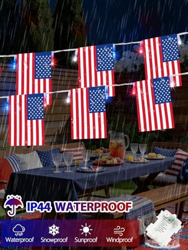 4th of July Lights 2PK Red White and Blue Battery String Lights with Flags - Image 3