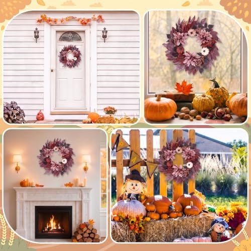 Fall Wreaths for Front Door Decor Artificial Flower, 24" Autumn Pumpkin - Image 5