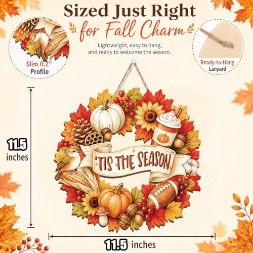 Small Fall Wreath, Tis the Season Sign, Autumn Door Decor - Image 2