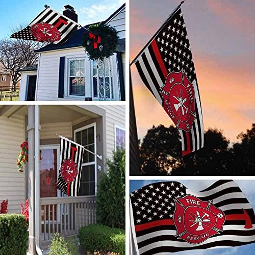 Yekiua Firefighter Flag 3X5 Outdoor Fire Department Thin Red Line American Flag Cross Double Sided Flags All Weather Long Lasting With 2 Brass Grommets - Image 6