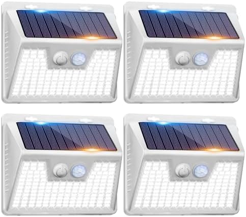 Peasur White Solar Lights Outdoor Waterproof, 6Pack 140LED Solar Powered Motion Sensor Light, 3 Modes Security Wall Lights for Fence Garden Yard Outside by Peasur