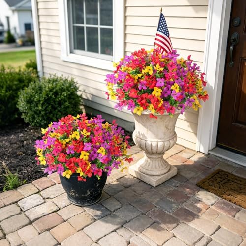 INXUGAO Artificial Faux Plants Flowers Outdoor Spring Summer Decoration, 12 Bundles Fake Silk Colorful Daisy Eucalyptus Realistic UV Resistant for Outside Home Planter Porch Yard Decor (Mix) - Image 4