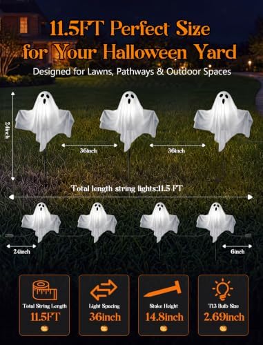 11.5FT Halloween Ghost Pathway Lights Outdoor, 4 Pack LED Lawn Stake Lights - Image 2