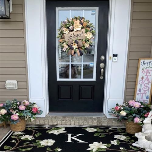 Spring Summer Wreath for Front Door,Farmhouse White Floral Porch Decor - Image 3