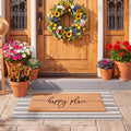 Drydiet 2 Pcs Coir Welcome Mat for Front Door, Black White Striped 24x35 by Drydiet
