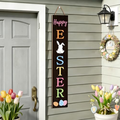 Easter Porch Sign Bunny Rabbit Welcome Sign Vertical Standing Sign For Front Porch Decor Farmhouse Wall Hanging for Patio Yard Party Indoor Outdoor Holiday Decoration 47.2"H Black - Image 7