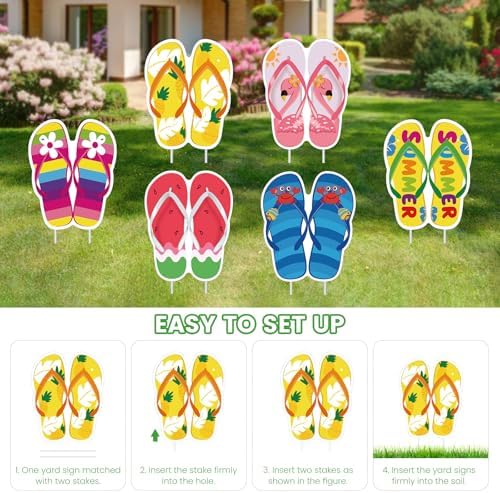 6 PCS Summer Slippers Yard Signs Outdoor Lawn Decorations with 12 Stakes Waterproof Corrugated Plastic Stake Signs for Patio Walkway Garden Summer Party Decor - Image 4