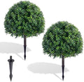 24.8 Inch Artificial Boxwood Trees, 2 Sets Faux Boxwood Topiary with Spikes, Pot Filler Fake Shrubs Plants for Outdoor PlantersFront Porch Decor Round Topiary Bush Balls Home Garden Spring by Outdoorandindoordecorative