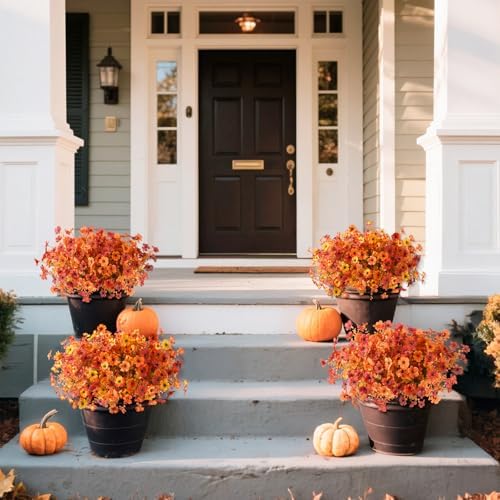 Hommyea Fall Artificial Fake Mums Flowers Plant for Outdoor Faux Home Decor - Image 5