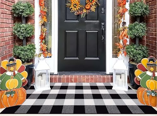 Buffalo Plaid Outdoor Rug 24"x51" Fall Front Door Mat Layering Porch Rug by BUAGETUP
