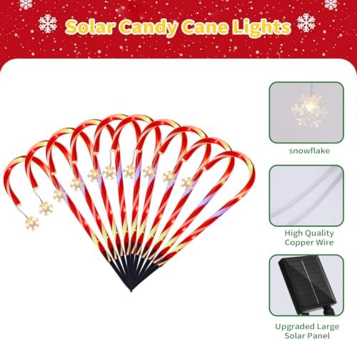 10 Pack Solar Candy Cane Pathway Lights, Multicolor Christmas Yard Decor - Image 7