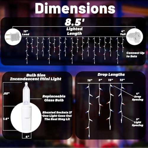 8.5 ft 150 Icicle Lights String Lights 4th of July Decorations Plug in - Image 6