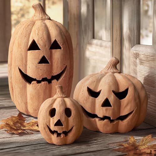 Fall Decor - Handmade Terracotta Pumpkin Jack O' Lantern Outdoor Indoor by ORIENTALCHERRY