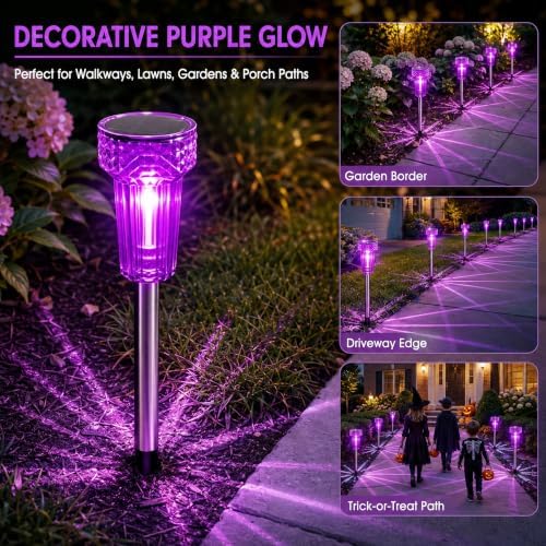 Halloween Solar Lights Outdoor Waterproof Purple Landscape Lights, 8 Pack - Image 4