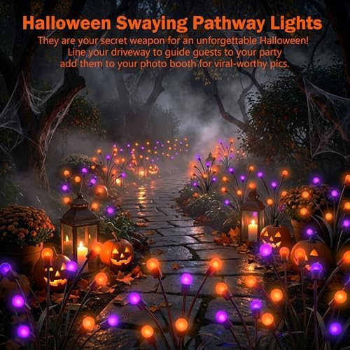 Halloween Firefly Solar Lights 2 Pack 6 LED Orange Purple - Image 4