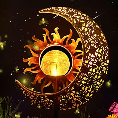 LICKLIP Outdoor Solar Garden Lights, Sun&Moon Crackle Glass Stake Light by LICKLIP